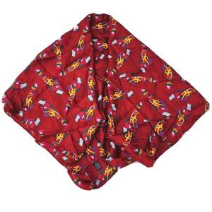 VTG Italy 100% Silk Burgundy Olympic Fire Running Man Print Rare MCM Scarf -EC